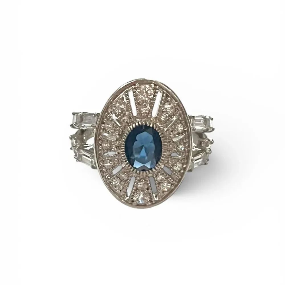 Bomb Party Silver Rhodium Sapphire CZ Ring